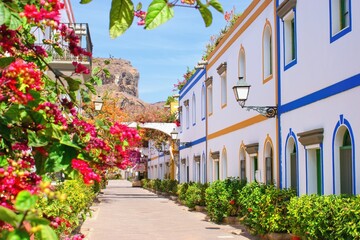Beautiful street in Puerto Mogan town, Gran Canaria Island , Spain