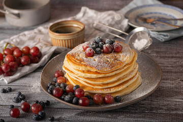 American pancakes with berries