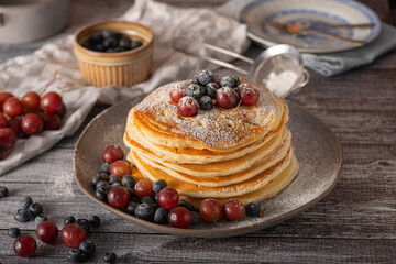 American pancakes with berries
