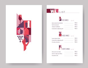 Wine restaurant menu design with geometric pattern. Vector illustration template of wine list.