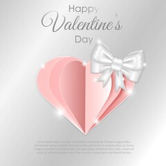 Happy valentine's day. Valentine's day card. Love sale banners, vouchers or greeting cards. Pink heart with bow