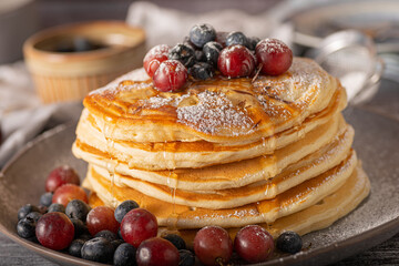 American pancakes with berries