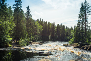 Obraz premium Ruskeala Falls. Wonderful natural park in northern Russia, Republic of Karelia. Not far from the town of Sortavala