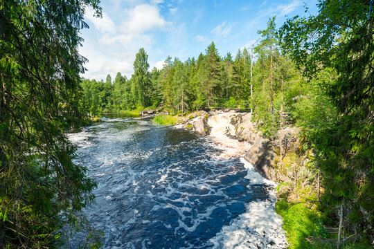 Ruskeala Falls. Wonderful natural park in northern Russia, Republic of Karelia. Not far from the town of Sortavala