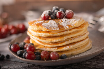 American pancakes with berries