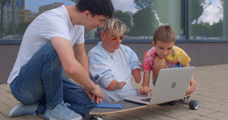 Disabled person with congenital malformations of the upper and lower endpoints surrounded by...