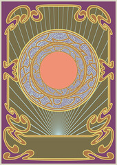 Art Nouveau Background, Frame. Vector Template for 1900s Style Posters, Covers, Invitations. Mosaic and Decorative Ornaments, Retro Colors