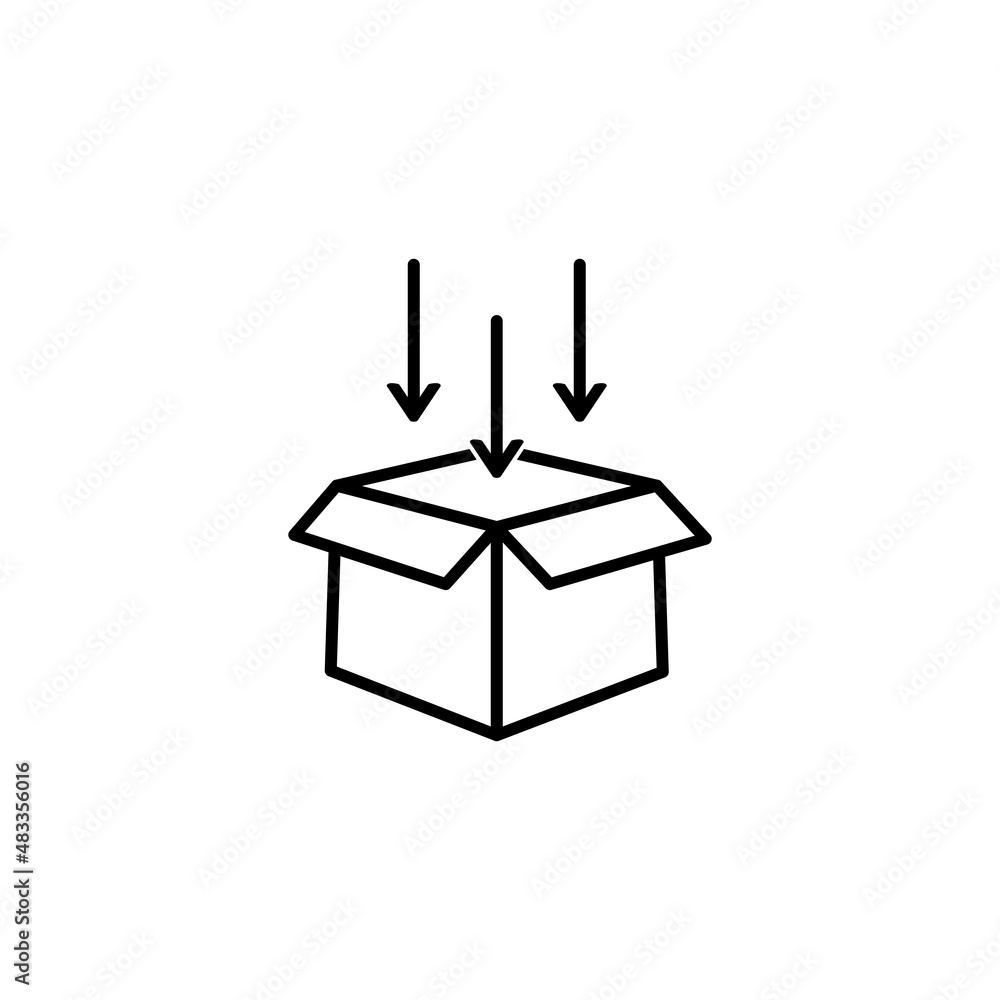 Poster add parcel box line icon. linear style sign for mobile concept and web design. cardboard box and arr