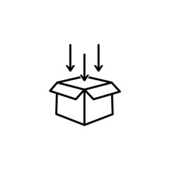 Add parcel box line icon. linear style sign for mobile concept and web design. Cardboard box and arrow outline vector icon. Inbox symbol, logo illustration. Vector graphics eps 10