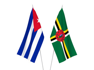 National fabric flags of Cuba and Dominica isolated on white background. 3d rendering illustration.