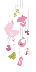 Neun Hängende Babysymbole Mädchen Rosa Olivgrün