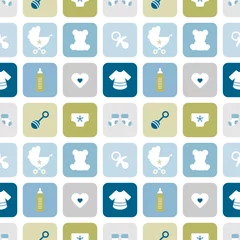 Endlosmuster Babysymbole Quadrate Junge Retroblau Olivgrün © Jan Engel
