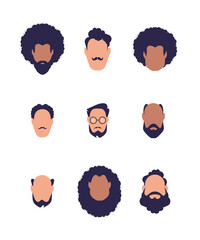 Set of faces of guys of different types and nationalities. Isolated. Cartoon style.