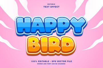 Happy Bird Cartoon Game Style Editable Text Effect