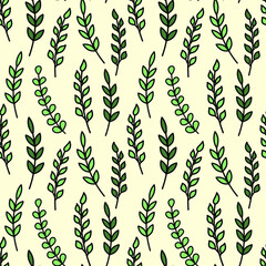 Floral vector seamless pattern with twigs and leaves, spring pattern