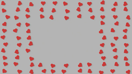 Stock illustration of wooden red hearts on a white background with a framed space for text. 3d render.