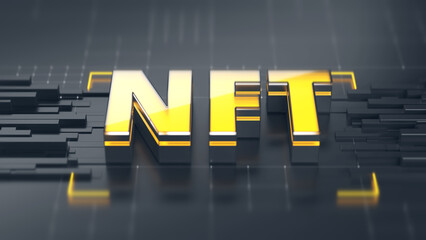 NFTs non-fungible token digital files underpinned by blockchain technology. 3D rendering