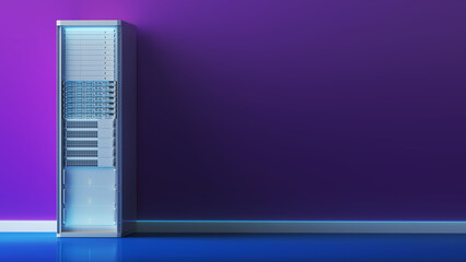 3D rendering of a futuristic server. one server rack. 3d rendering