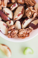 Mix of nuts in pink bowl