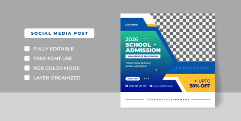 School admission Instagram post template for junior and senior high school promotion banner 