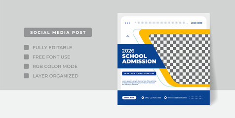 School admission Instagram post template for junior and senior high school promotion banner
