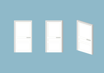 White door. Entrance or exit. Doorway concept. Flat style. Vector illustration.