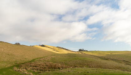 Fototapeta na wymiar Hadrian's Wall and the vallum near Cawfields, Northumberland