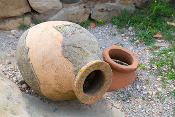 clay ancient jugs Uplistsikhe city in Georgia