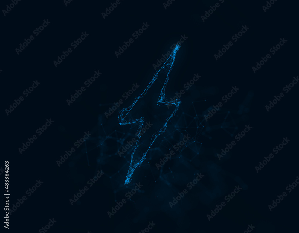 Poster Lightning bolt icon with plexus art effect. Connected lines with dots. Illustration