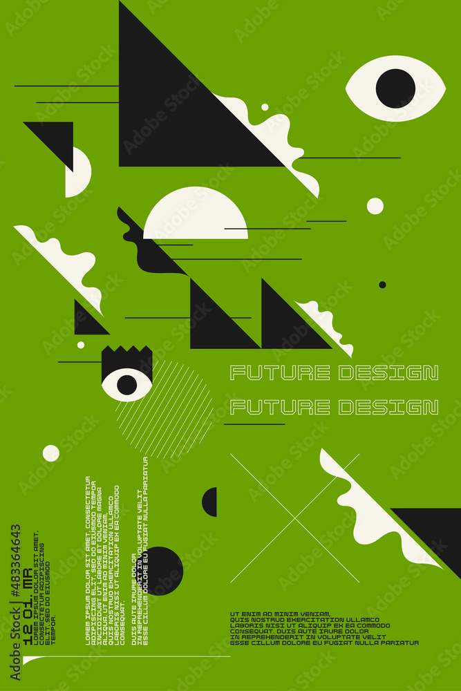 Poster composition with dynamic and geometric shapes. abstract background for design.