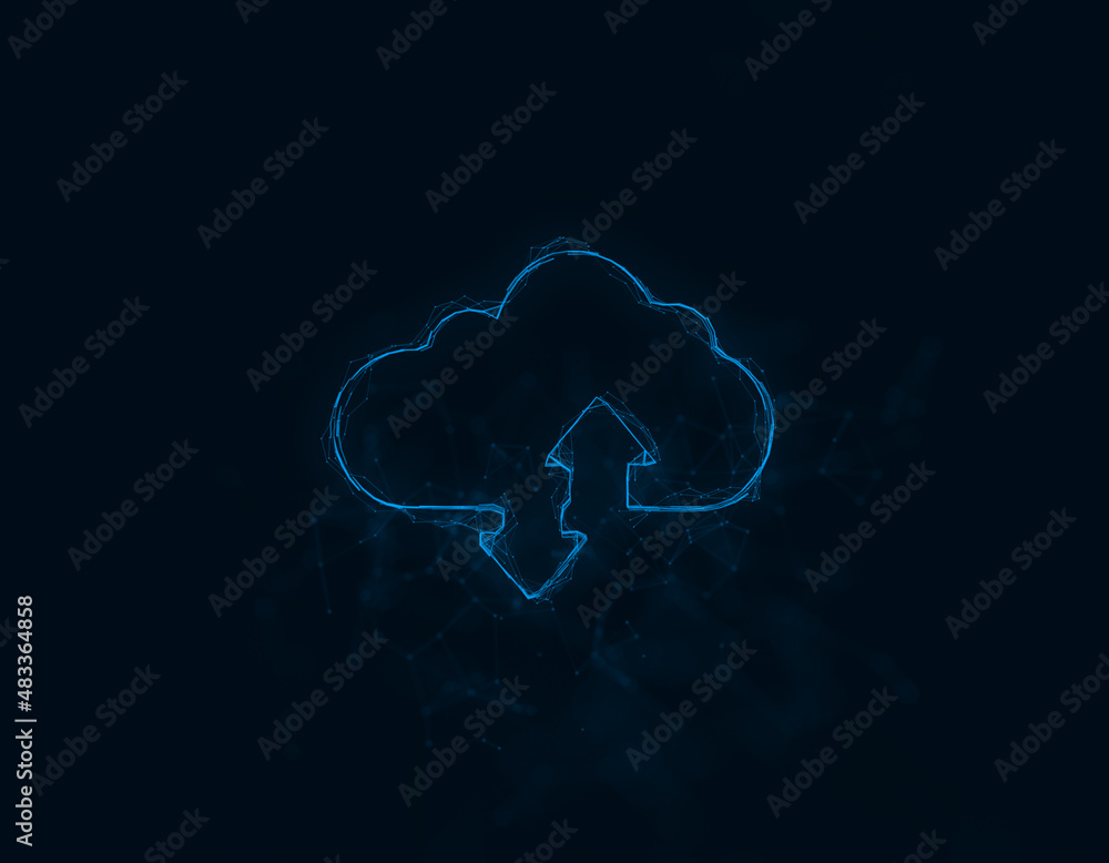 Poster Cloud download and upload icon with plexus effect. Connected lines with dots. Illustration