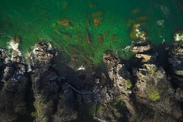 Naklejka na ściany i meble amazing rocks by the shore in island in denmark