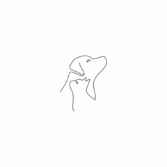 Fototapeta premium dog and cat simple line art logo concept
