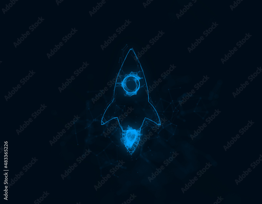 Aufkleber rocket ship icon with plexus effect. connected lines with dots. illustration