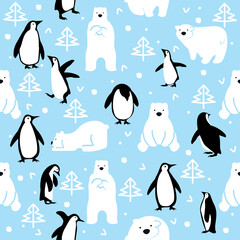 polar bears with penguins  cartoon saemless pattern © focus_bell