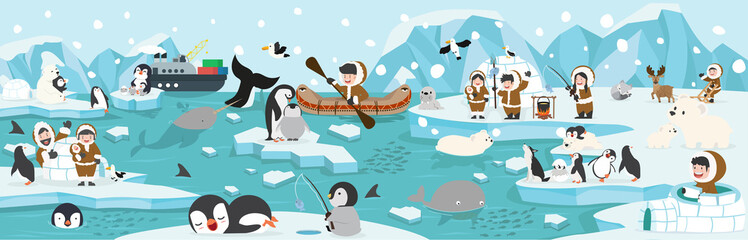 North pole artic animals background landscape