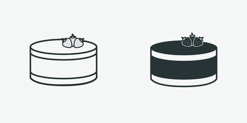 Cake, sweet, cheesecake with strawberry tasty symbol on grey background