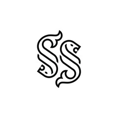 outline letter S lion fishtail logo concept. Vector illustration