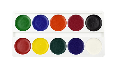 Plastic box with watercolors isolated