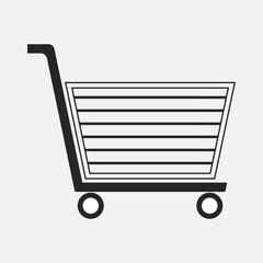 Supermarket shopping trolley. Purchases fast delivery. Contour linear image for applications and sites. Standard shopping cart icon. Trendy minimalist design. Black emblem. Logo template for mart.