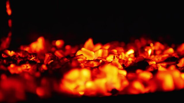 ashes blazing in the fireplace. cloce up video