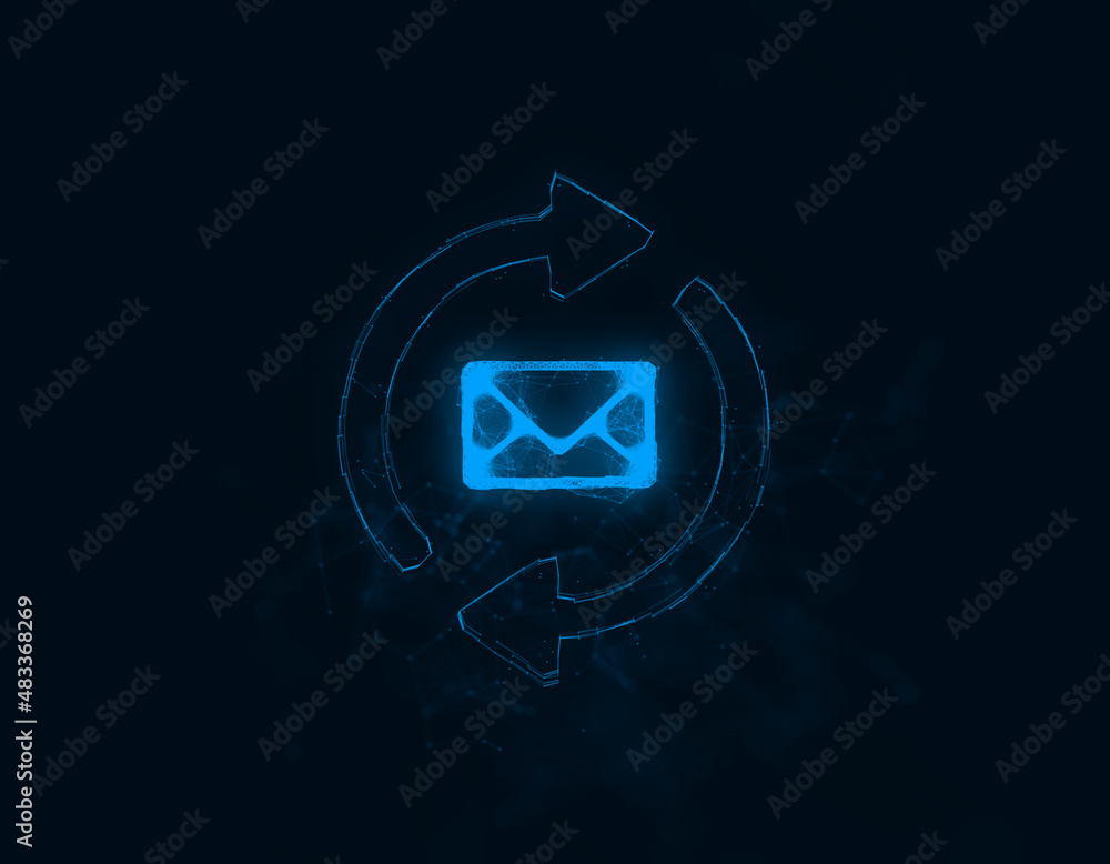 Poster Outgoing and incoming message icon with plexus effect. Connected lines with dots. Illustration