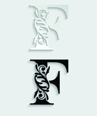 letter F. flower letters. Vintage ornament initial Alphabet. Logo vector	
