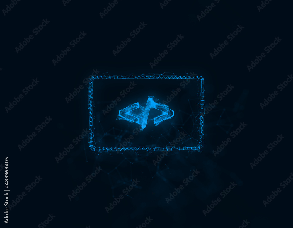 Aufkleber Code browser icon with plexus effect. Connected lines with dots. Illustration