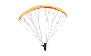 Bright colorful parachute on white background, isolated. Concept of extreme sport, taking...