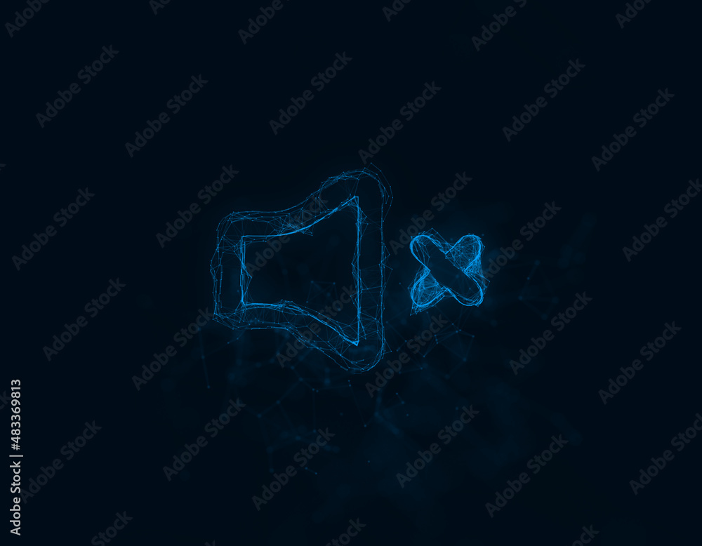 Aufkleber speaker mute icon with glitch art effect. connected lines with dots. illustration