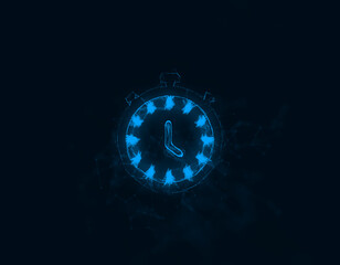 Stopwatch icon with plexus effect. Connected lines with dots. Illustration