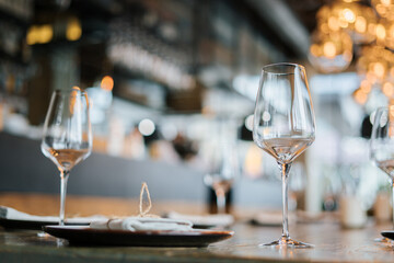 Empty glasses in restaurant.