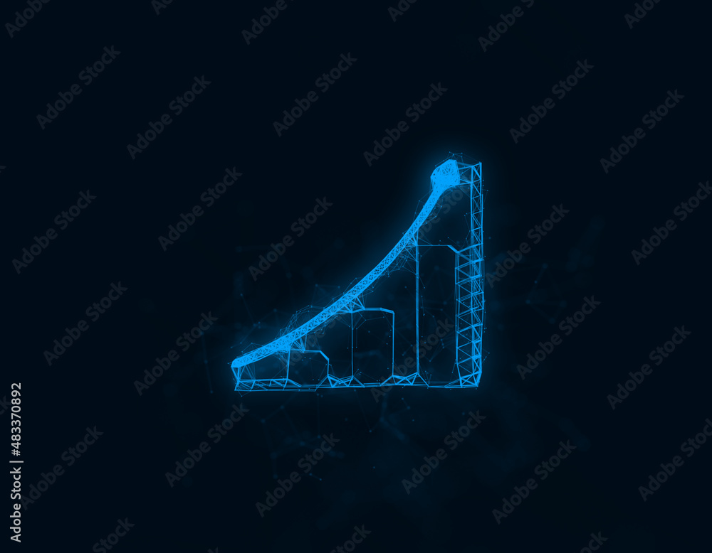Poster bar graph animated icon with plexus effect. connected lines with dots. illustration