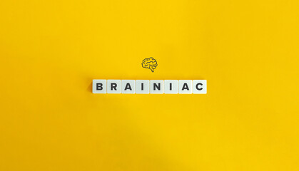 Brainiac, Genius banner and concept. Letter tiles on bright orange background. Minimal aesthetics.
